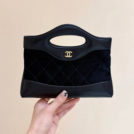 25S CHANEL MINI SHOPPING BAG 20 IN BLACK SUEDE CALFSKIN