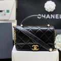 CC MINI TOP HANDLE FLAP BAG 20 IN BLACK CALFSKIN