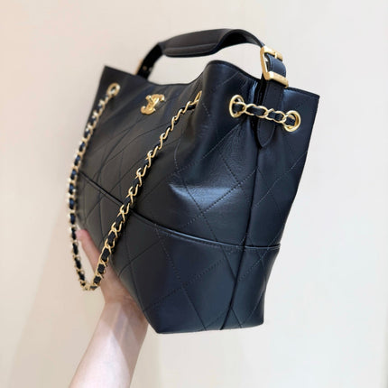 CHANEL 25S LARGE HOBO BAG 36 IN BLACK CALFSKIN GOLD HARDWARE