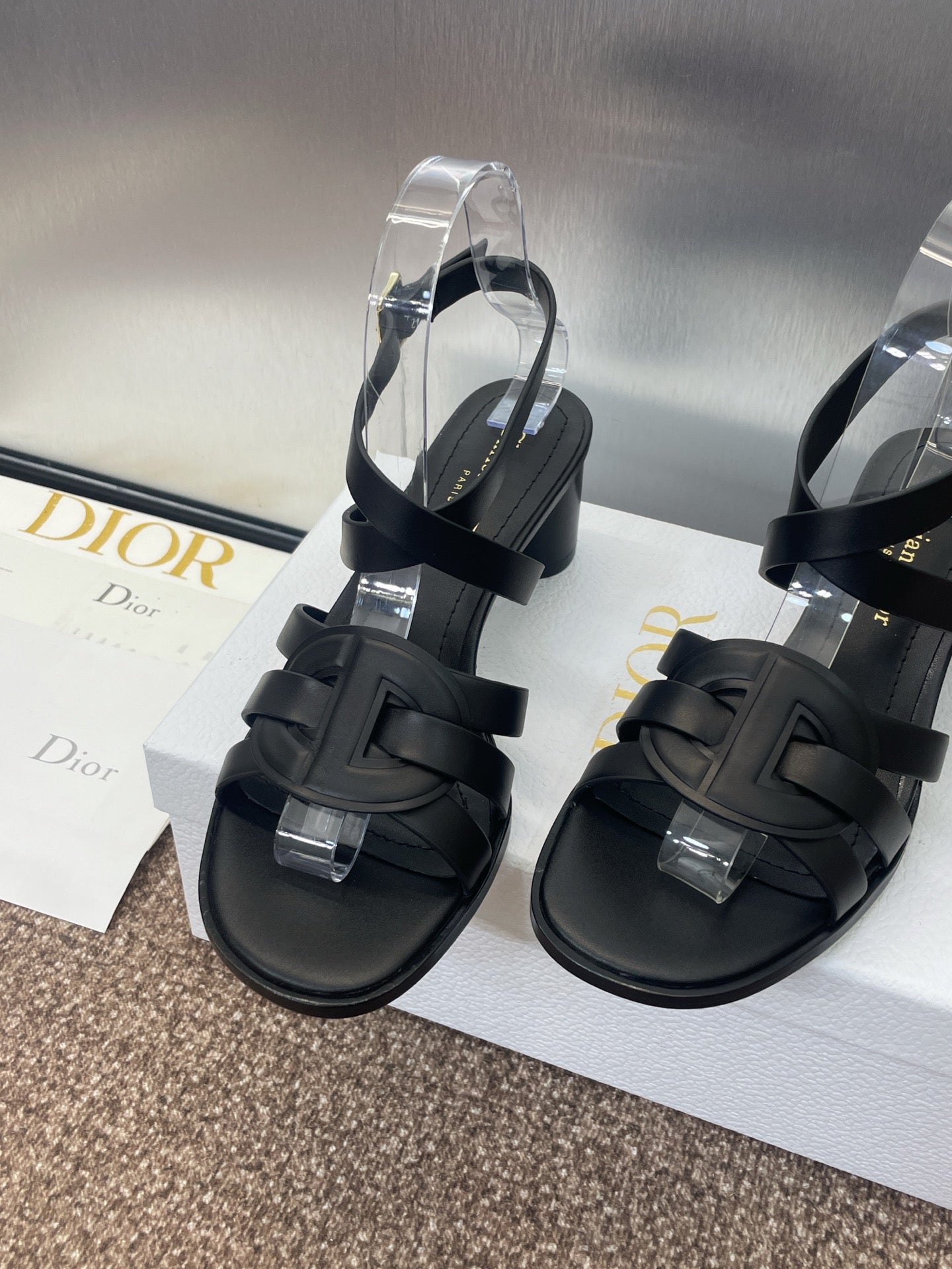 D-CLUB HIGH HEEL SLIDE 25S 55MM IN BLACK CALFSKIN