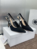 J'ADIOR SLINGBACK 25S PUMP 95MM IN BLACK QUAKE OBLIQUE EMBROIDERED FABRIC