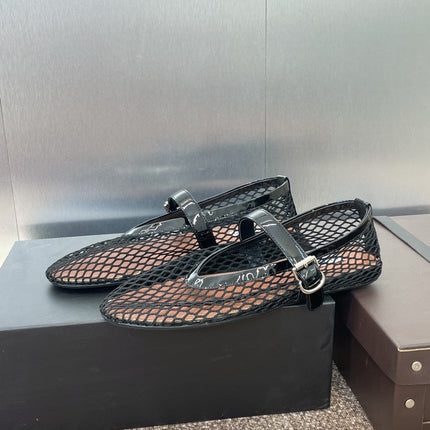 ALAIA MARY JANE FLAT 25S IN BLACK MESH CALFSKIN