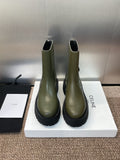 CELINE 26S ANKLE BOOTS 45 MM IN MOSS GREEN CALFSKIN