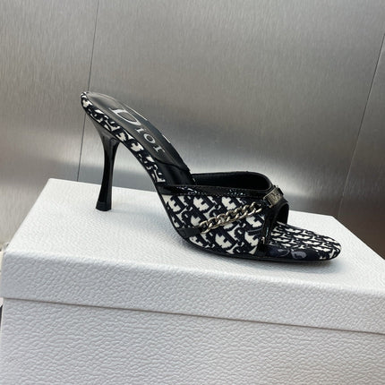 DIOR 25S HIGH HEELS PUNK 85MM IN BLACK WHITE CALFSKIN AND CANVAS