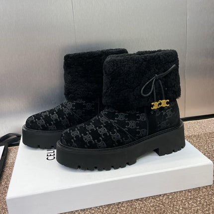 CELINE 26S ANKLE BOOTS 45 MM IN BLACK SUEDE AND WOOL