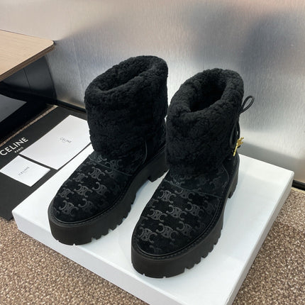 CELINE 26S ANKLE BOOTS 45 MM IN BLACK SUEDE AND WOOL