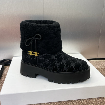 CELINE 26S ANKLE BOOTS 45 MM IN BLACK SUEDE AND WOOL