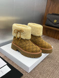 CELINE 26S ANKLE BOOTS 45 MM IN BROWN SUEDE AND BEIGE WOOL