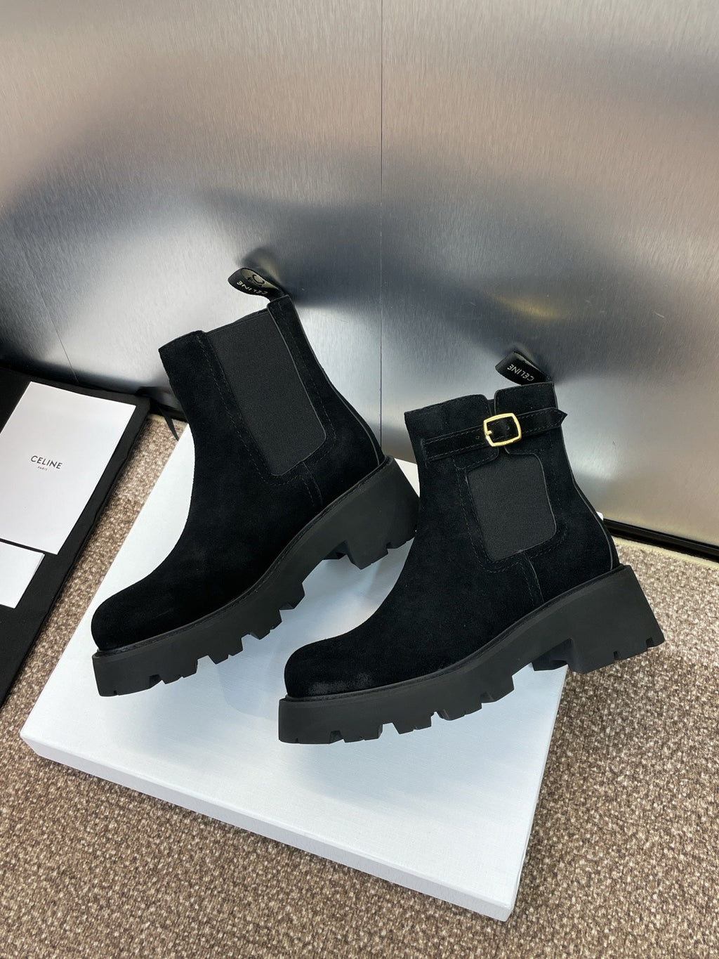 CELINE 26S ANKLE BOOTS 45 MM IN BLACK SUEDE