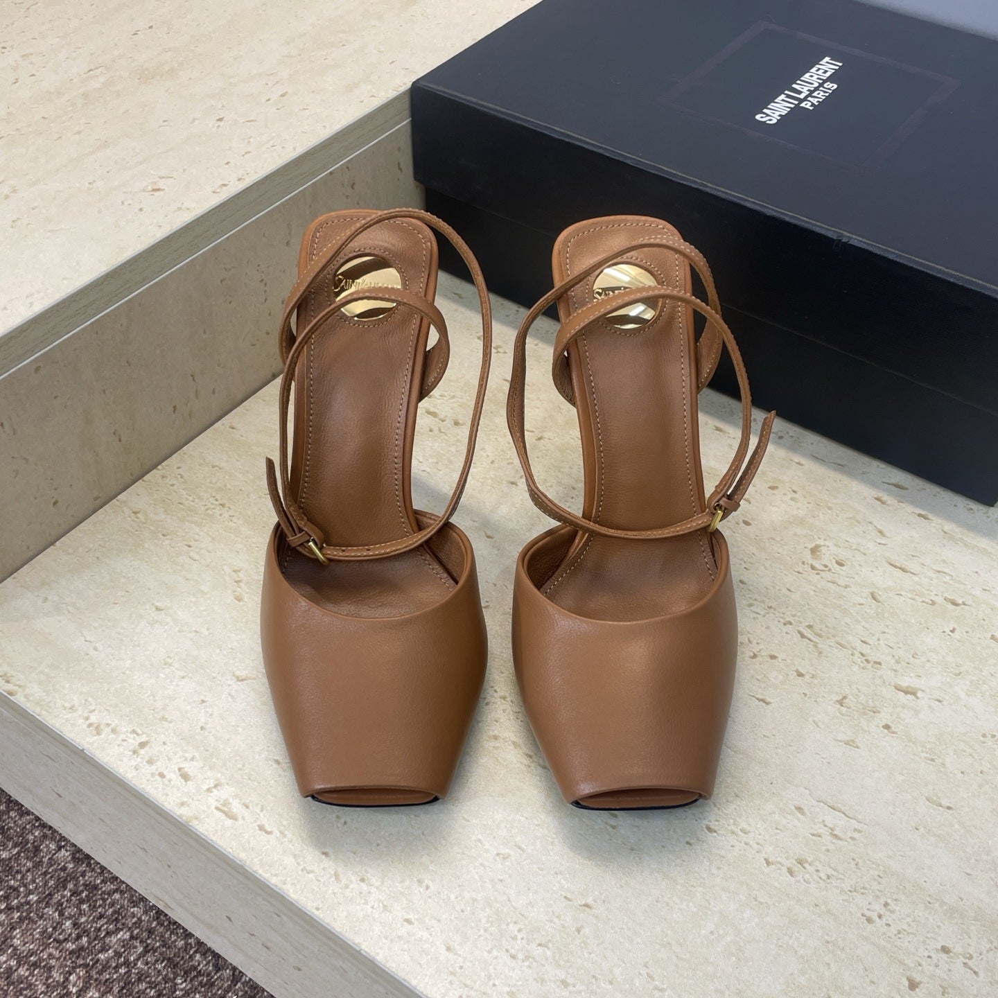 YSL 26S HEELED SANDALS 95 MM IN BROWN CALFSKIN