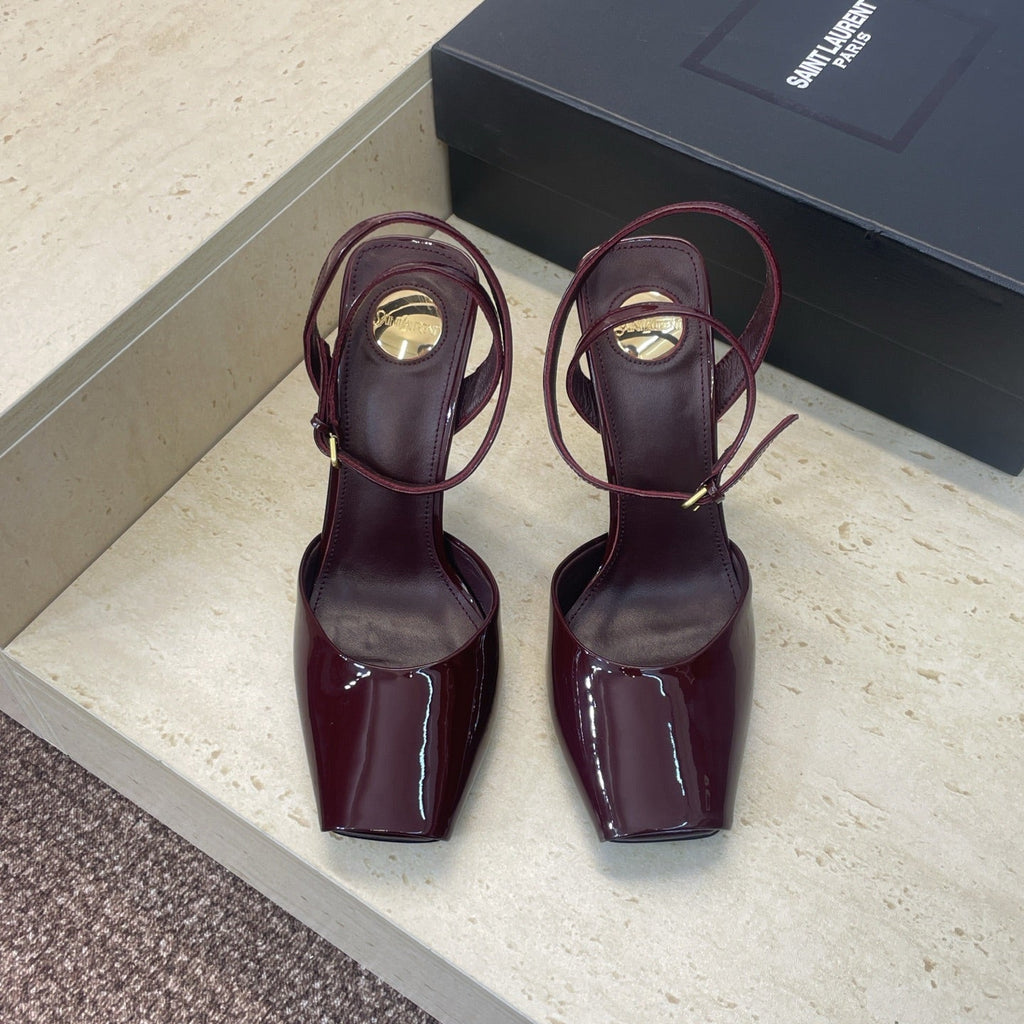 YSL 26S HEELED SANDALS 95 MM IN DARK RED CALFSKIN