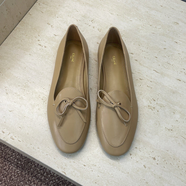 CELINE 26S BALLET FLATS IN DARK BEIGE LAMBSKIN WITH BOW