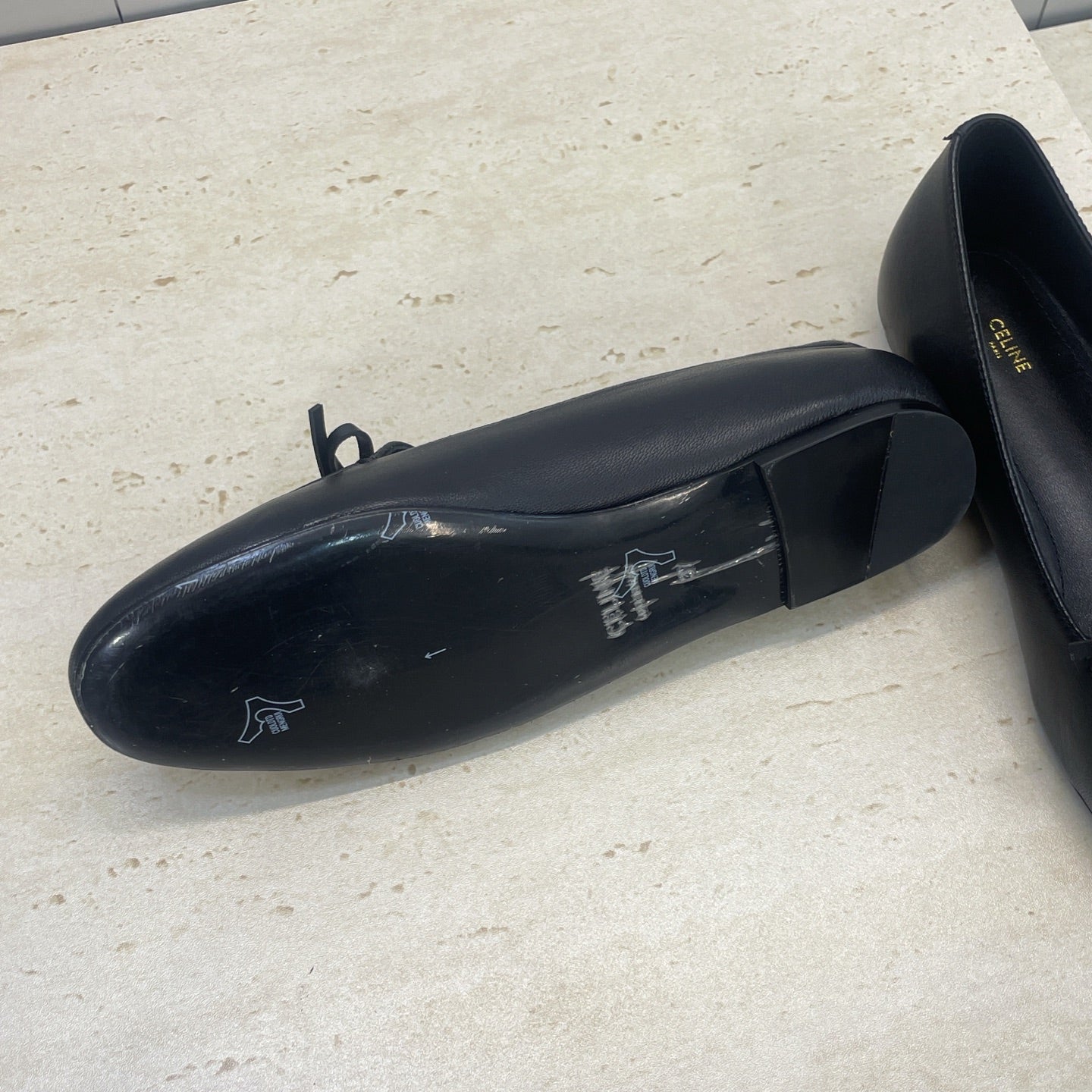 CELINE 26S BALLET FLATS IN BLACK LAMBSKIN WITH BOW