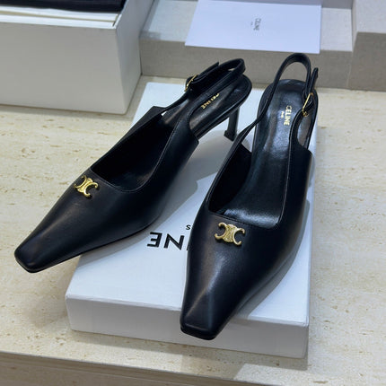 CELINE 26S SLINGBACK HEELS 65 MM IN BLACK CALFSKIN