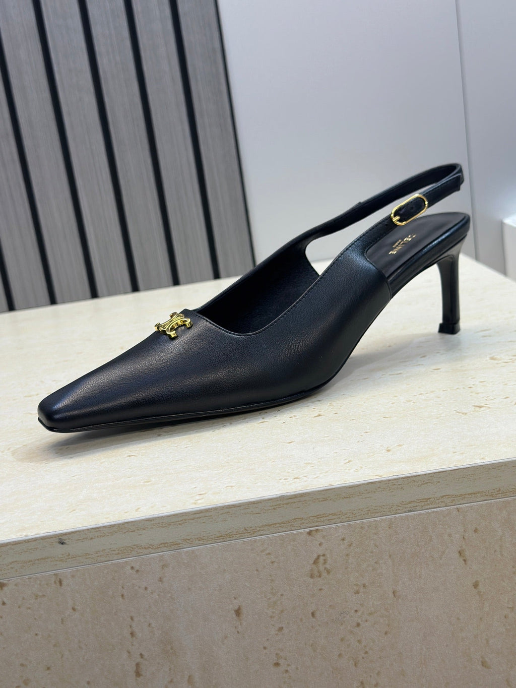 CELINE 26S SLINGBACK HEELS 65 MM IN BLACK CALFSKIN