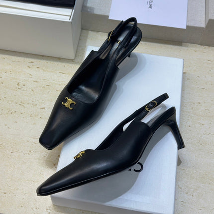 CELINE 26S SLINGBACK HEELS 65 MM IN BLACK CALFSKIN