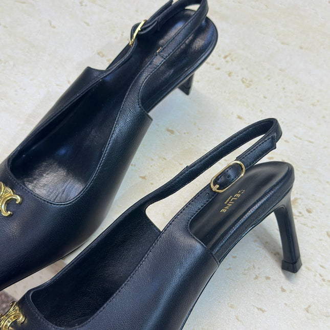 CELINE 26S SLINGBACK HEELS 65 MM IN BLACK CALFSKIN