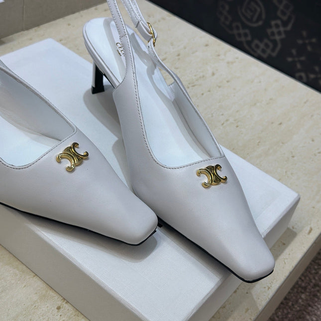 CELINE 26S SLINGBACK HEELS 65 MM IN WHITE CALFSKIN