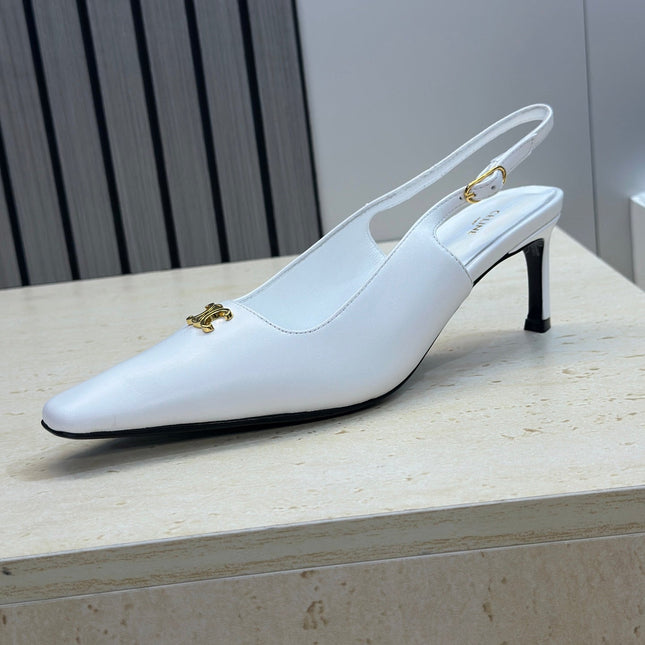 CELINE 26S SLINGBACK HEELS 65 MM IN WHITE CALFSKIN