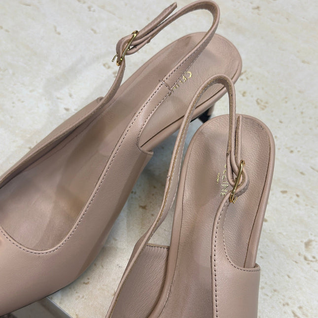 CELINE 26S SLINGBACK HEELS 65 MM IN NUDE BEIGE CALFSKIN
