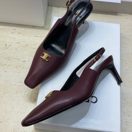 CELINE 26S SLINGBACK HEELS 65 MM IN DARK RED CALFSKIN