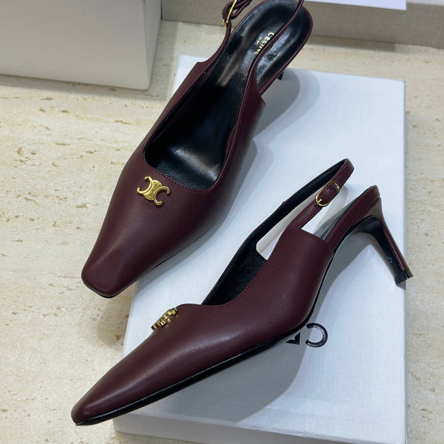 CELINE 26S SLINGBACK HEELS 65 MM IN DARK RED CALFSKIN