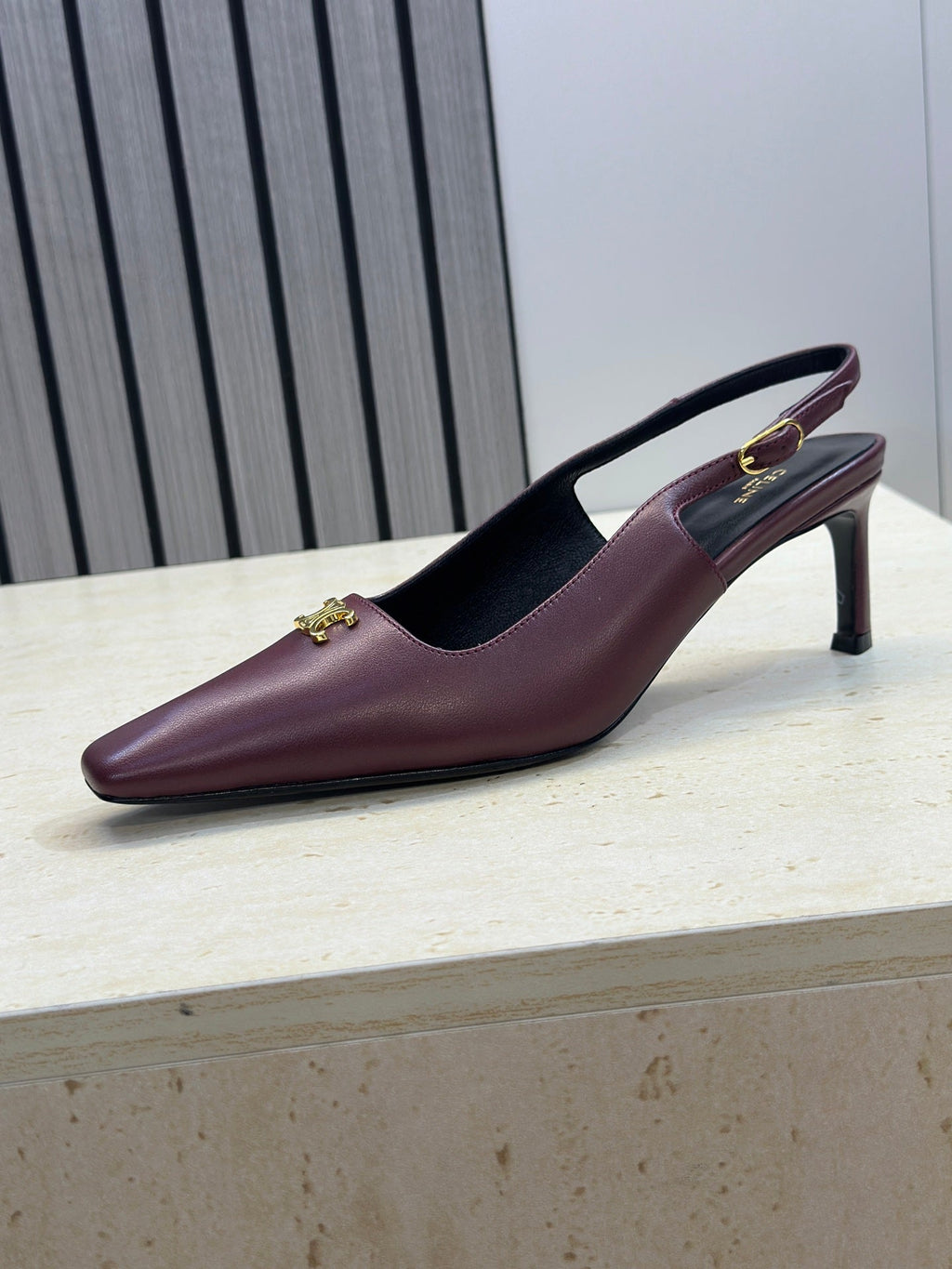 CELINE 26S SLINGBACK HEELS 65 MM IN DARK RED CALFSKIN