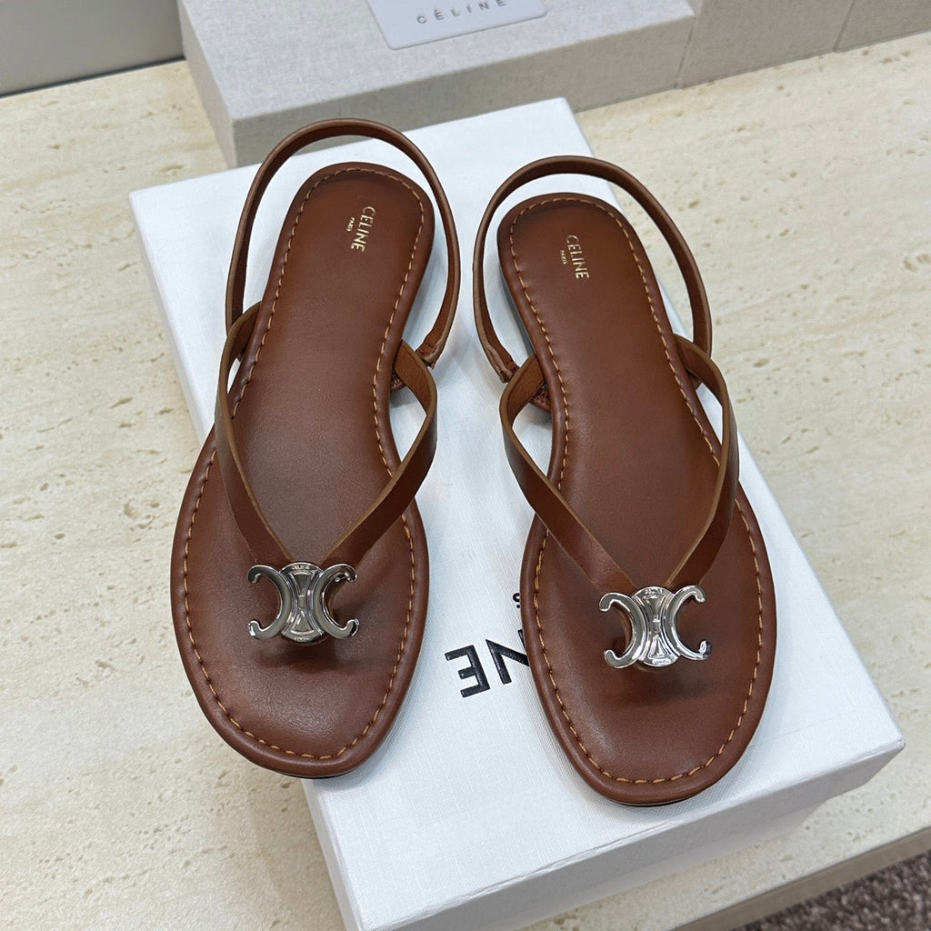 CELINE 26S THONG SANDALS IN BROWN CALFSKIN