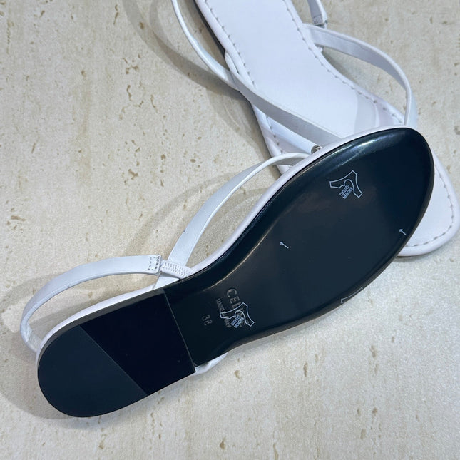 CELINE 26S THONG SANDALS IN WHITE CALFSKIN