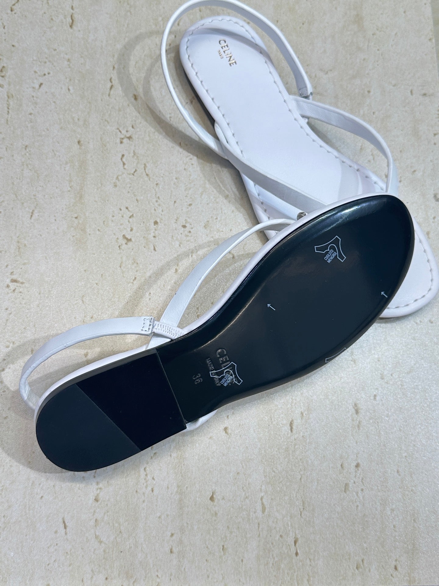 CELINE 26S THONG SANDALS IN WHITE CALFSKIN