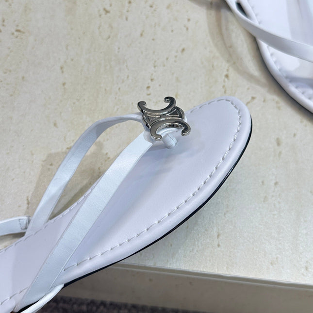 CELINE 26S THONG SANDALS IN WHITE CALFSKIN