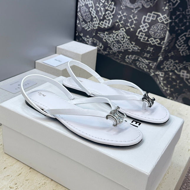 CELINE 26S THONG SANDALS IN WHITE CALFSKIN