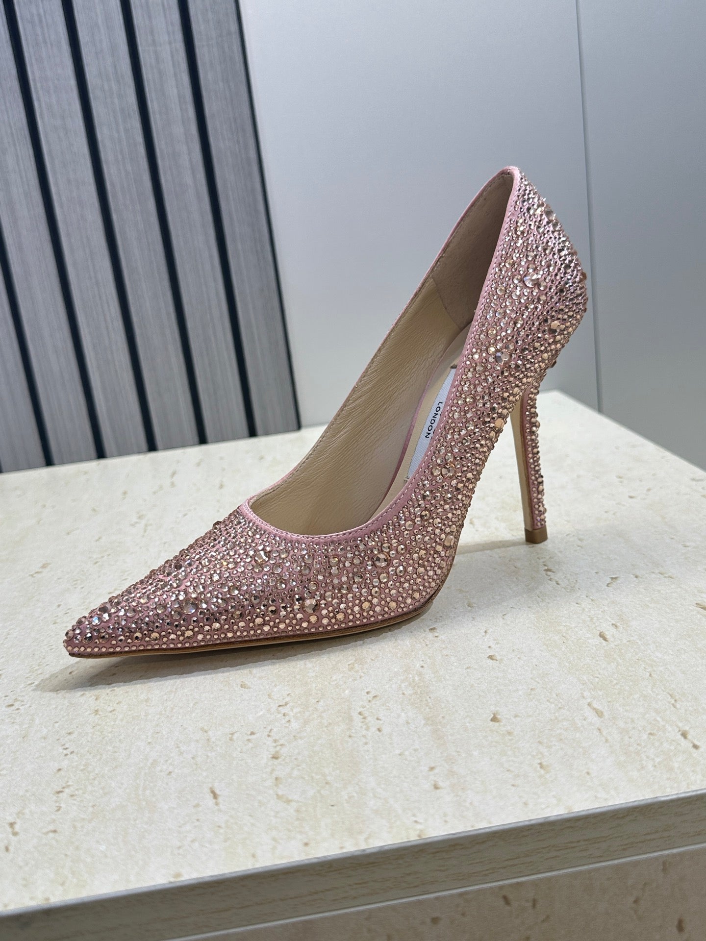 JIMMY CHOO 26S HIGH HEELS 95 MM IN PINK ROSE GOLD CRYSTAL-EMBELLISHED