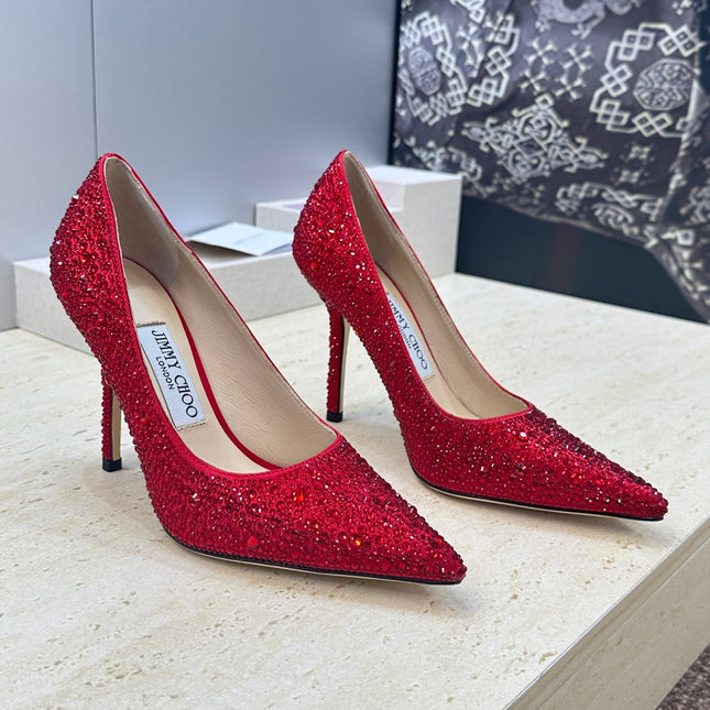 JIMMY CHOO 26S HIGH HEELS 95 MM IN RED CRYSTAL-EMBELLISHED