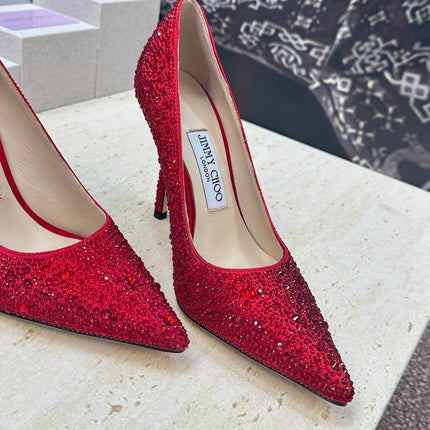 JIMMY CHOO 26S HIGH HEELS 95 MM IN RED CRYSTAL-EMBELLISHED