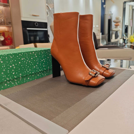 BALENCIAGA 25S BEL AIR BOOTS 115 MM IN DARK ORANGE CALFSKIN WITH SILVER HARDWARE