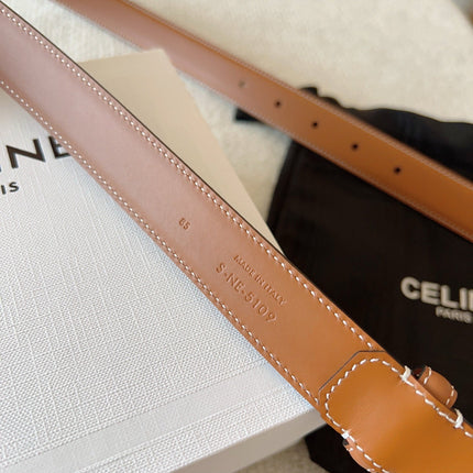 CELINE 25S TRIOMPHE BELT 25MM IN CARAMEL CALFSKIN GOLD HARDWARE 585789