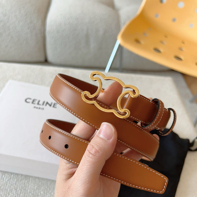 BELT 25MM TRIOMPHE LOGO CUT-OUT IN BROWN SMOOTH CALFSKIN WITH GOLD BUCKLE