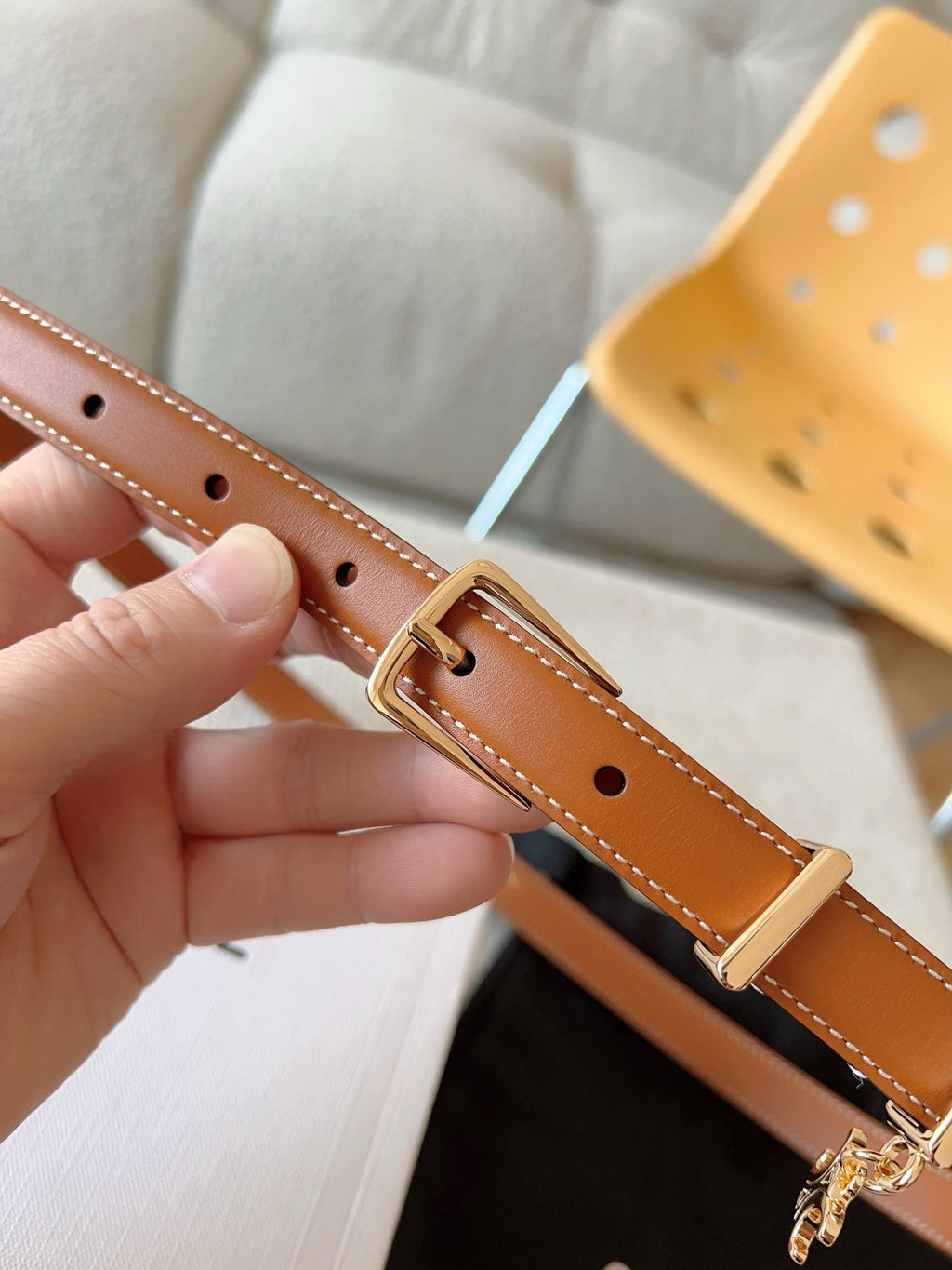 CELINE 25S BELT 18MM IN CARAMEL ELEGANT CHARM TAURILLON GOLD HARDWARE 585791