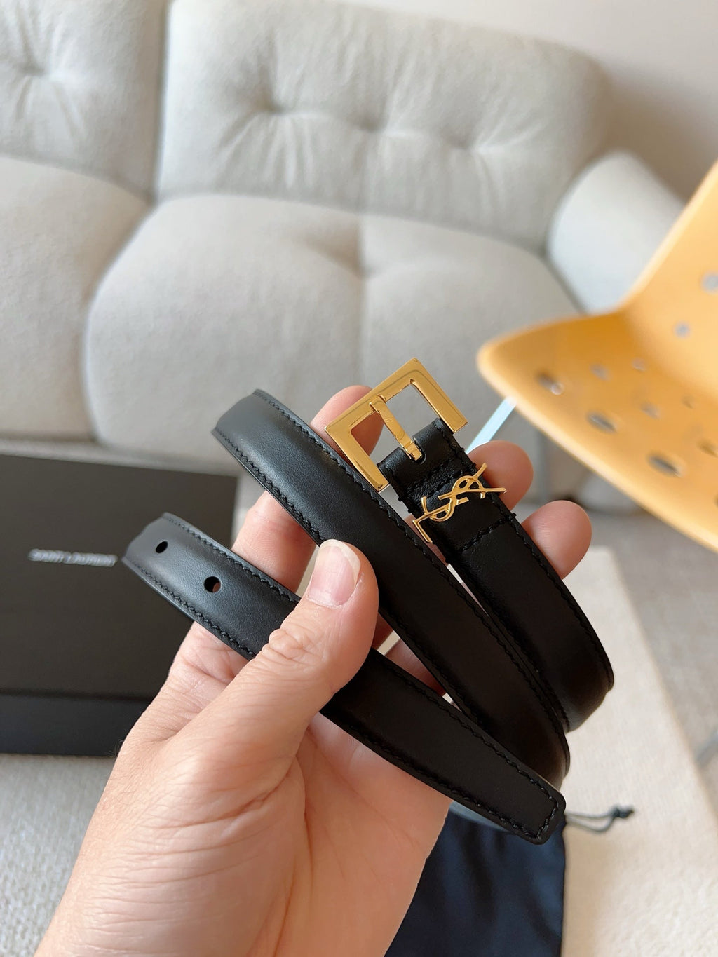 YSL 25S BELT 30 MM IN BLACK CALFSKIN 588783