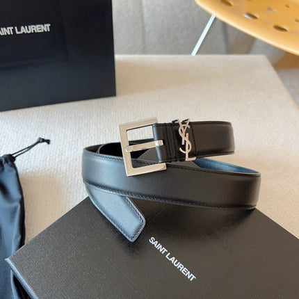 YSL 25S BELT 30 MM IN BLACK CALFSKIN 588784
