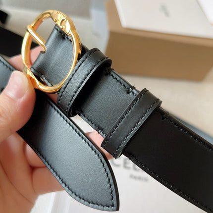 CELINE 25S SMALL 30MM WESTERN BELT IN BLACK CALFSKIN 566636