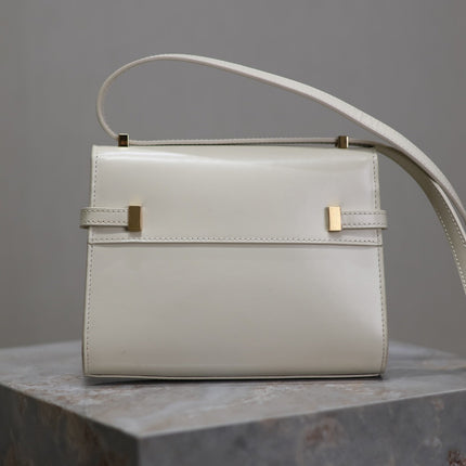 YSL 25S MINI MANHATTAN 19 IN BLANC VINTAGE CALFSKIN GOLD HARDWARE