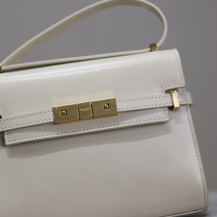 YSL 25S MINI MANHATTAN 19 IN BLANC VINTAGE CALFSKIN GOLD HARDWARE
