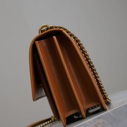 YSL 25S SUNSET BAG 22 IN DARK CARAMEL CALFSKIN GOLD HARDWARE