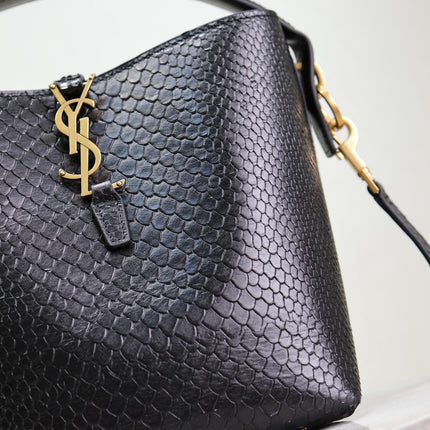 YSL 25S LE 37 20 IN BLACK SNAKE EMBOSSED CALFSKIN GOLD HARDWARE