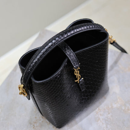 YSL 25S LE 37 BUCKET 15 IN BLACK SNAKE EMBOSSED CALFSKIN GOLD HARDWARE