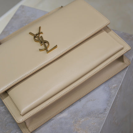 YSL 25S SUNSET MM 25 IN NUDE CALFSKIN GOLD HARDWARE