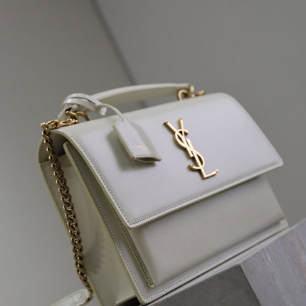 YSL 25S SUNSET MM 25 IN IVORY CALFSKIN GOLD HARDWARE