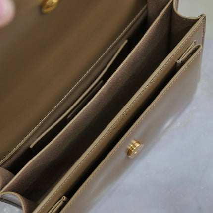 YSL 25S SUNSET BAG 22 IN BROWN CALFSKIN GOLD HARDWARE